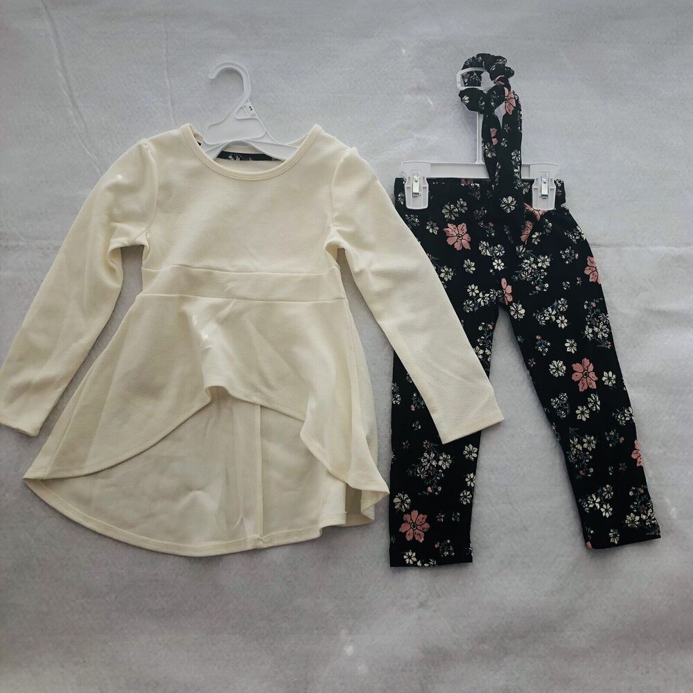 One Step Up 3-Piece Girl’s Matching Leggings Set, Ivory Hi-Low Top, Size 4 - 17